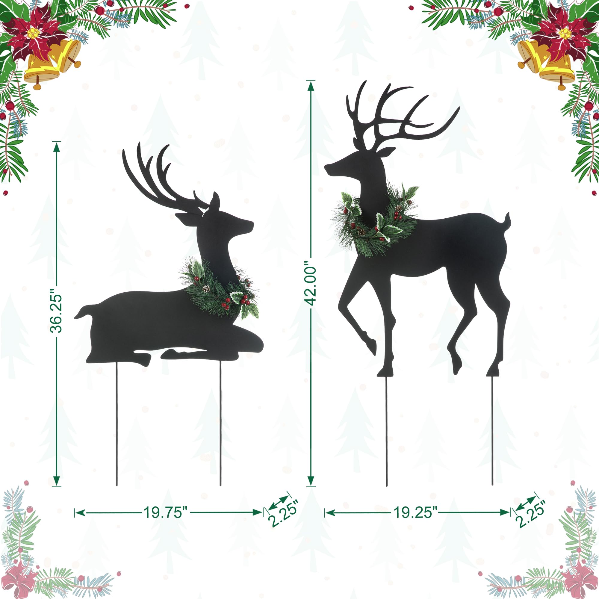 Glitzhome reindeers placed in a garden bed demonstrating pathway decoration