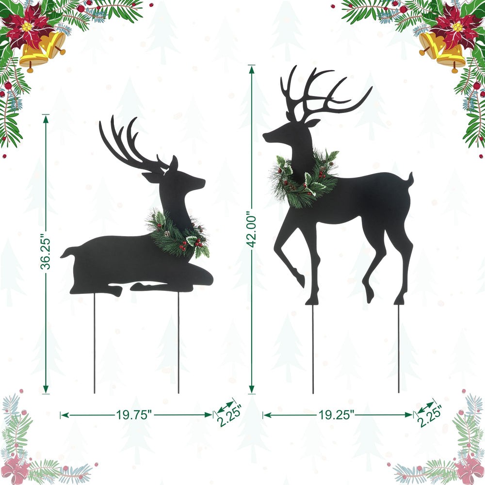 Glitzhome reindeers placed in a garden bed demonstrating pathway decoration