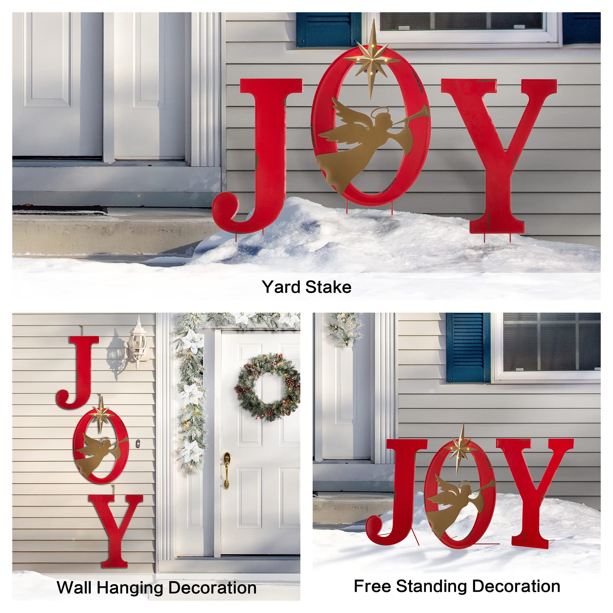 Glitzhome leaning against porch wall without stakes showing flexible display options