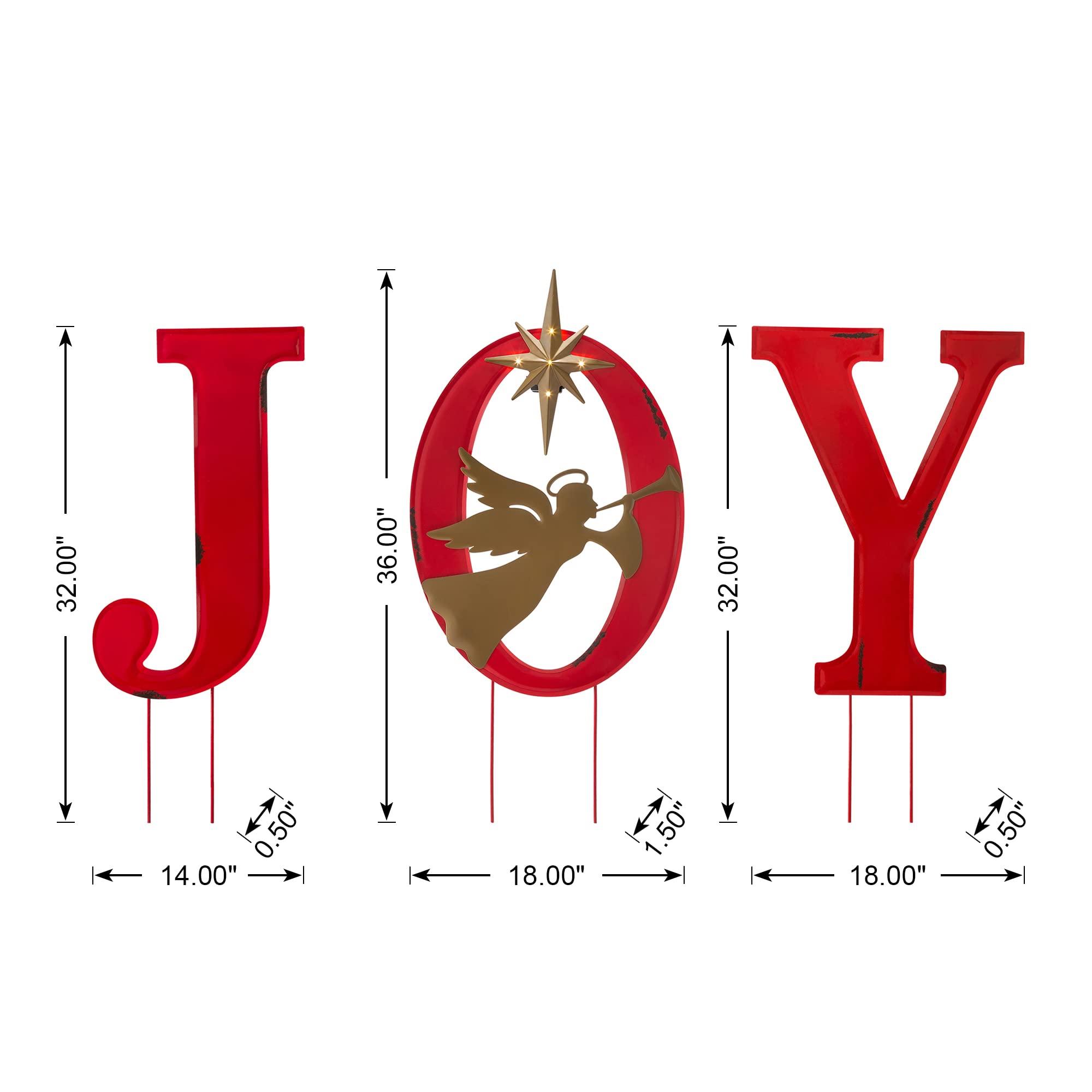 Glitzhome texture of red JOY lettering illustrating durable metal finish and vibrant color