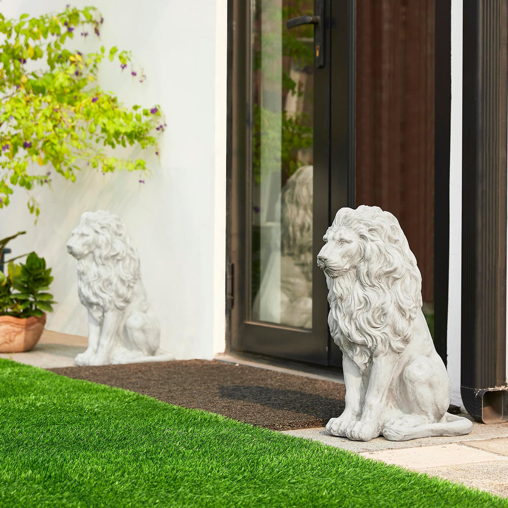 Glitzhome lions flanking a doorway demonstrating formal entrance impact