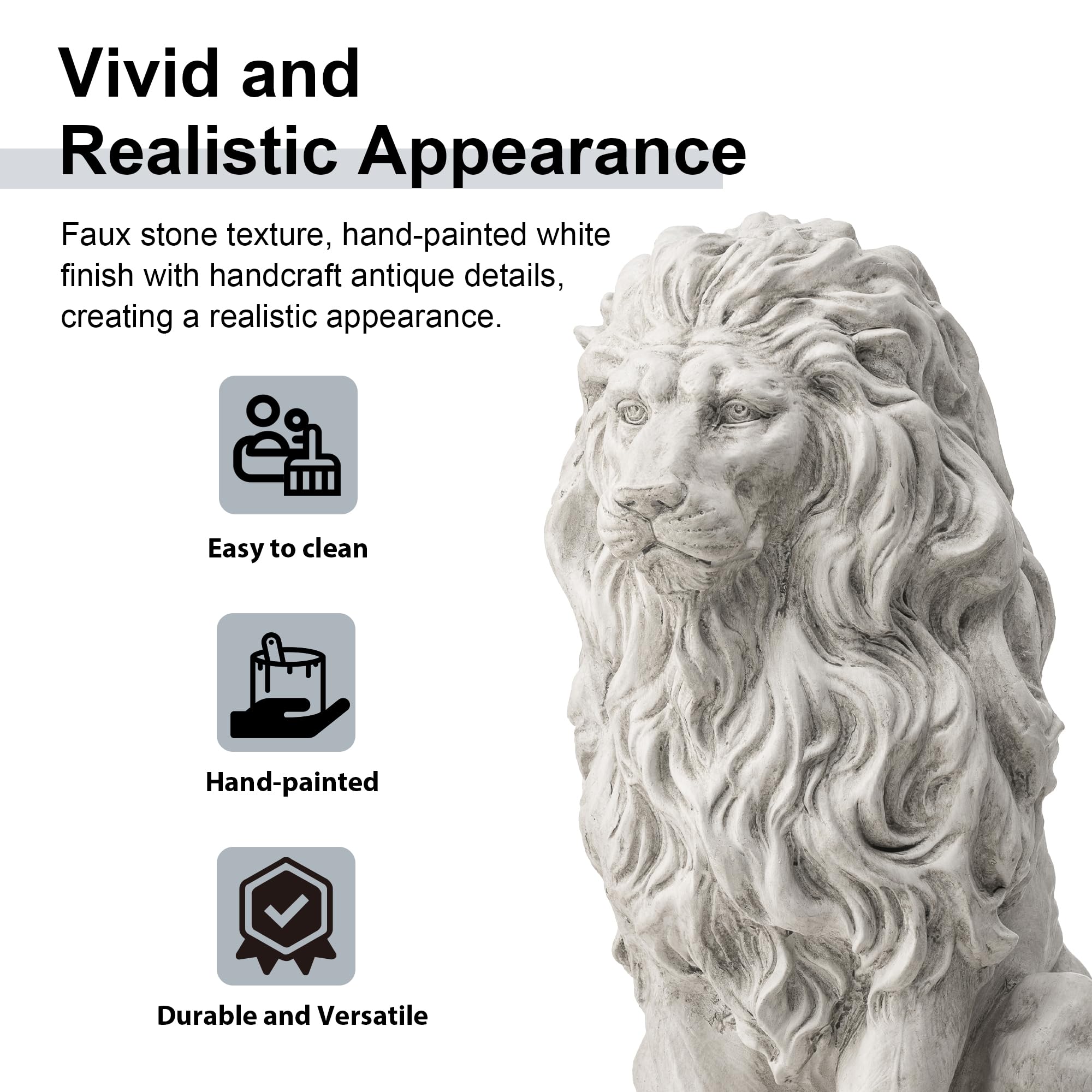 Glitzhome lion side profile highlighting sculpted mane and posture benefit