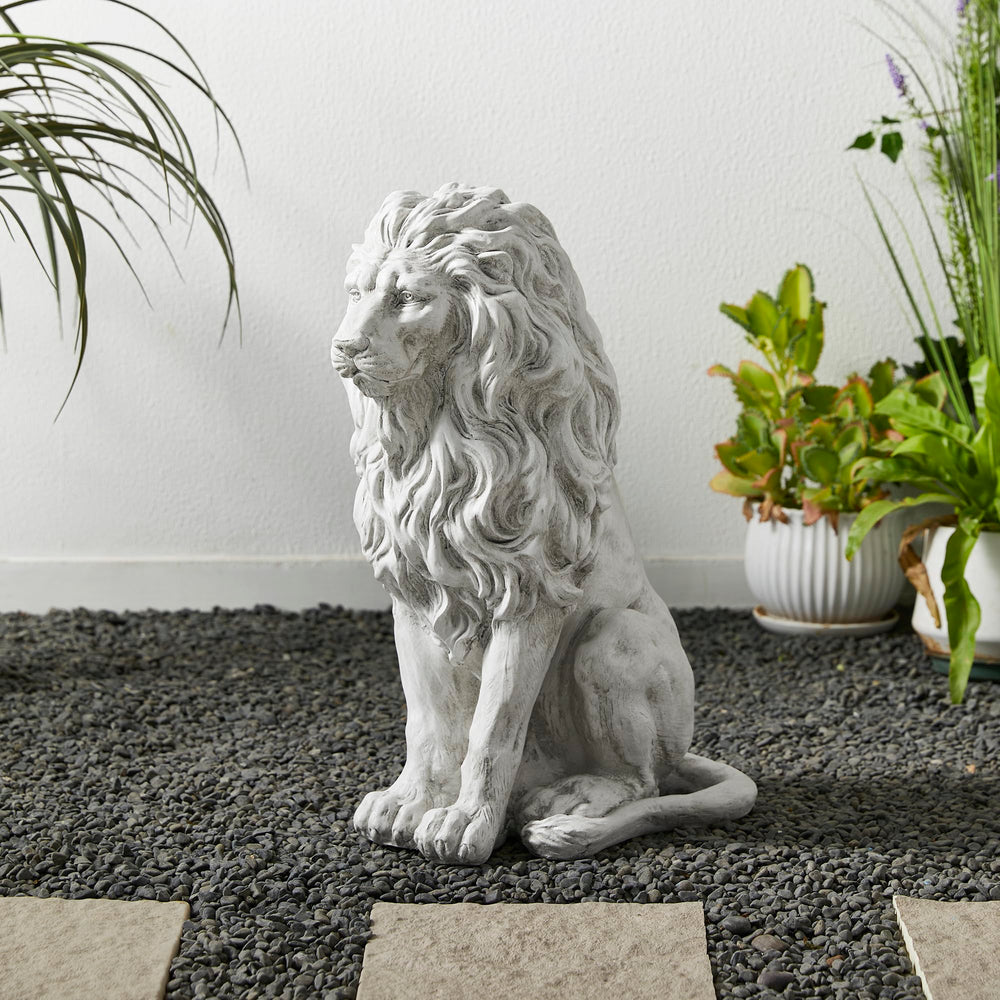 Glitzhome lion beside a chair for scale showing manageable weight