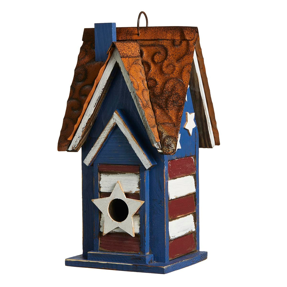 Glitzhome hung in a garden near plants to attract small backyard birds