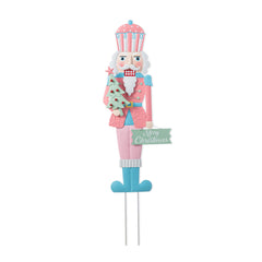 Glitzhome pink nutcracker front view showing festive focal point and durability