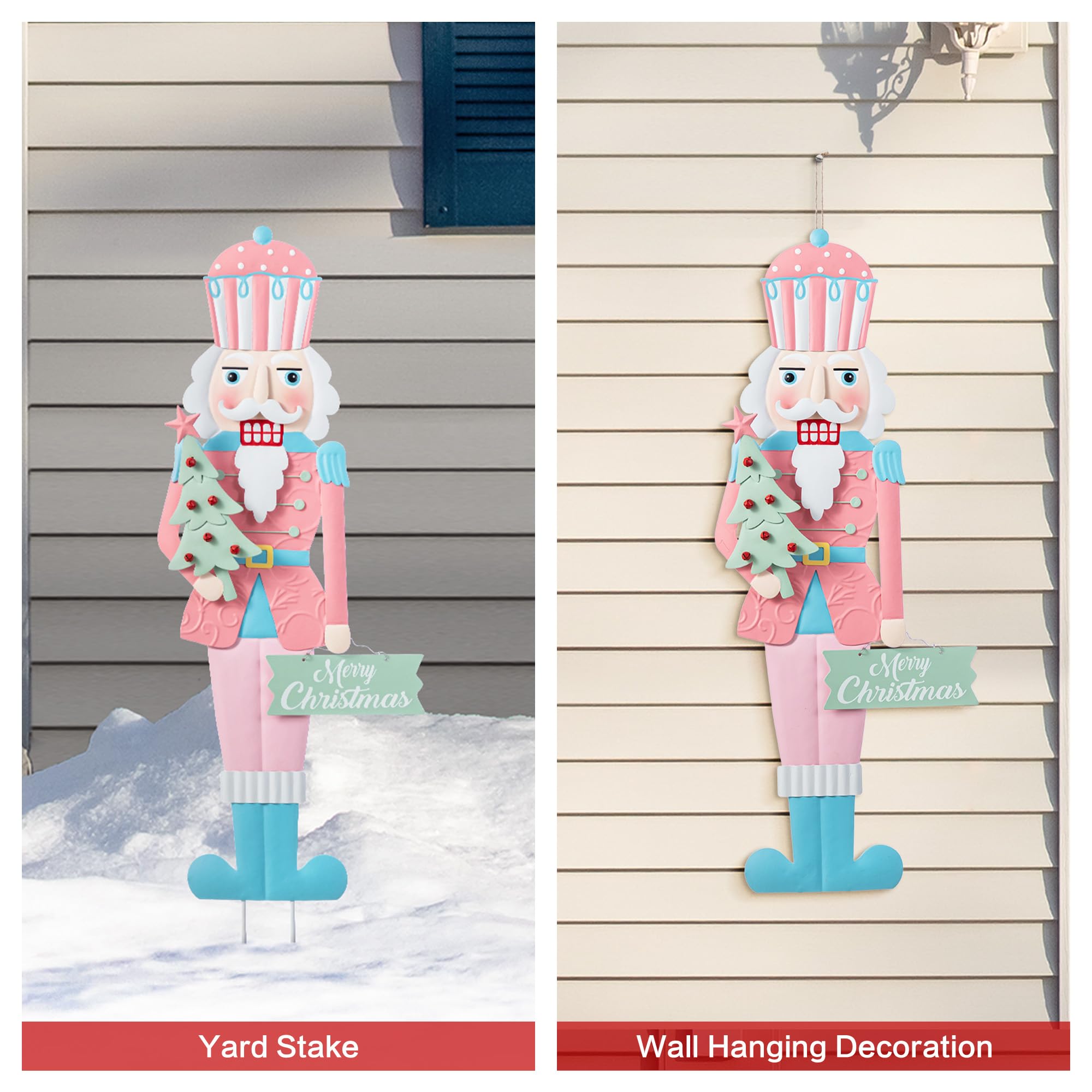 Glitzhome nutcracker in a winter pathway scene creating welcoming holiday curb appeal