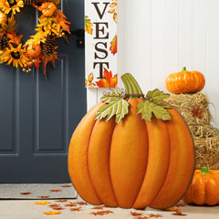 Glitzhome pumpkin hanging on a front door adding warm seasonal charm