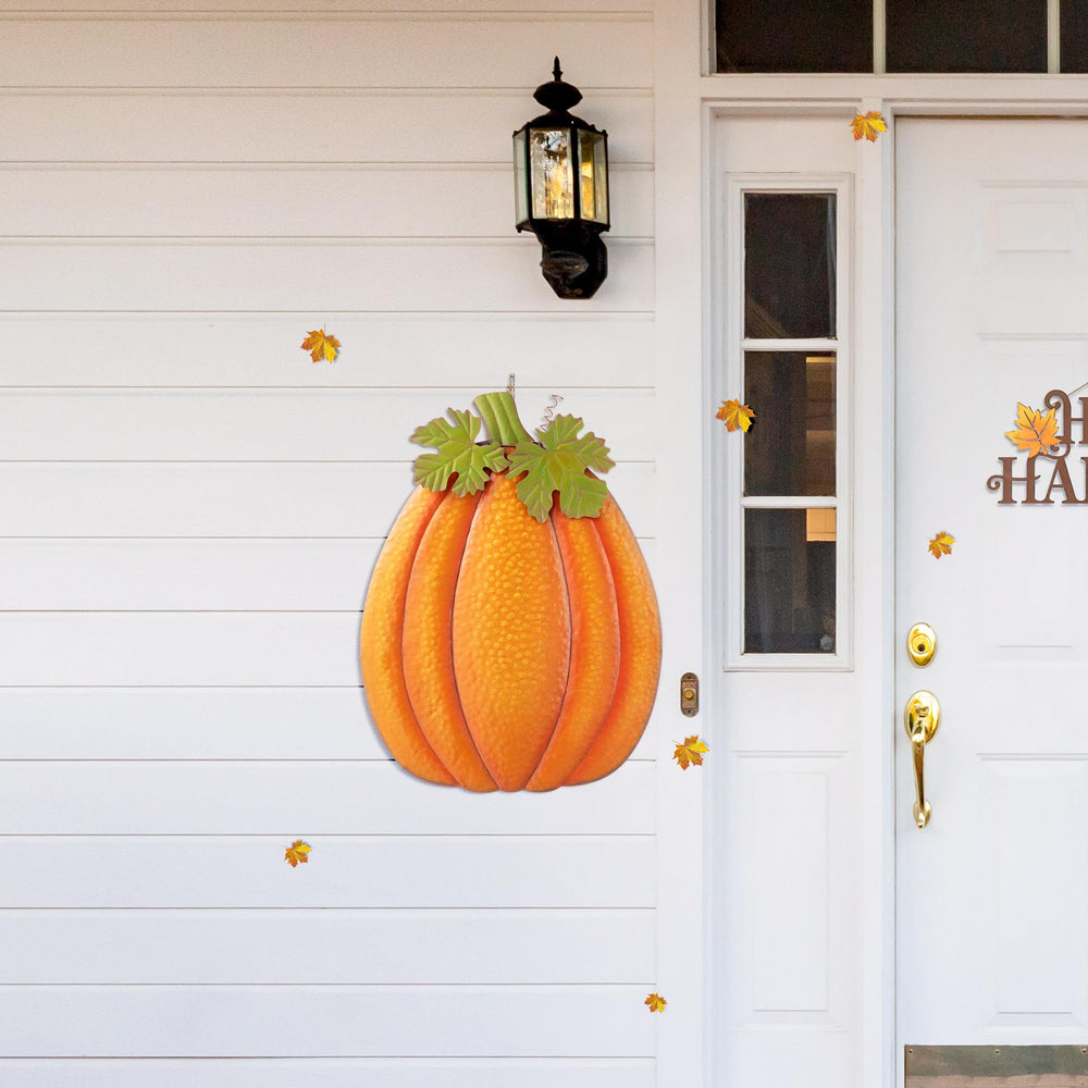 Glitzhome pumpkin green leaf detail emphasizes decorative accent