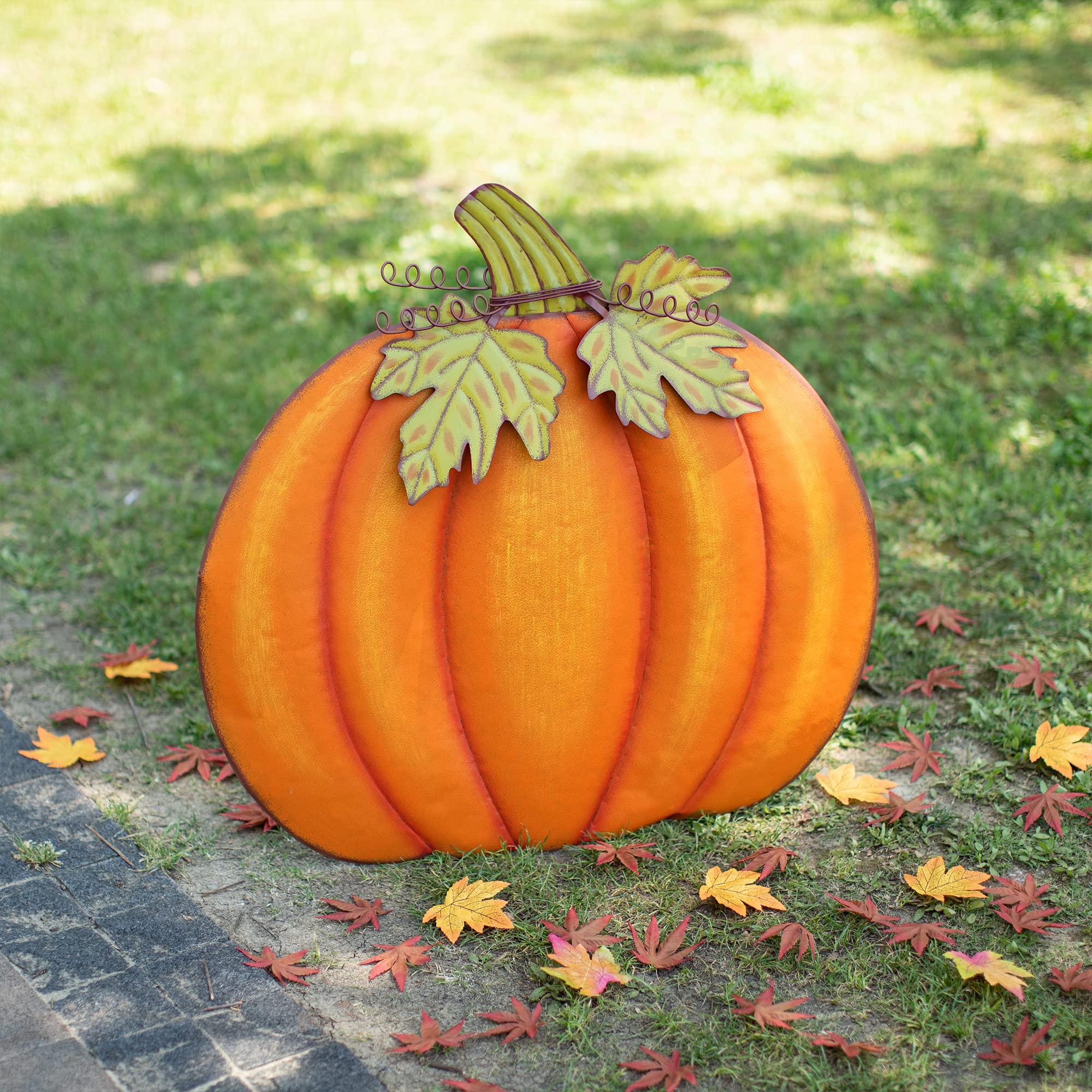 Glitzhome porch scene with pumpkin sign enhancing seasonal home styling