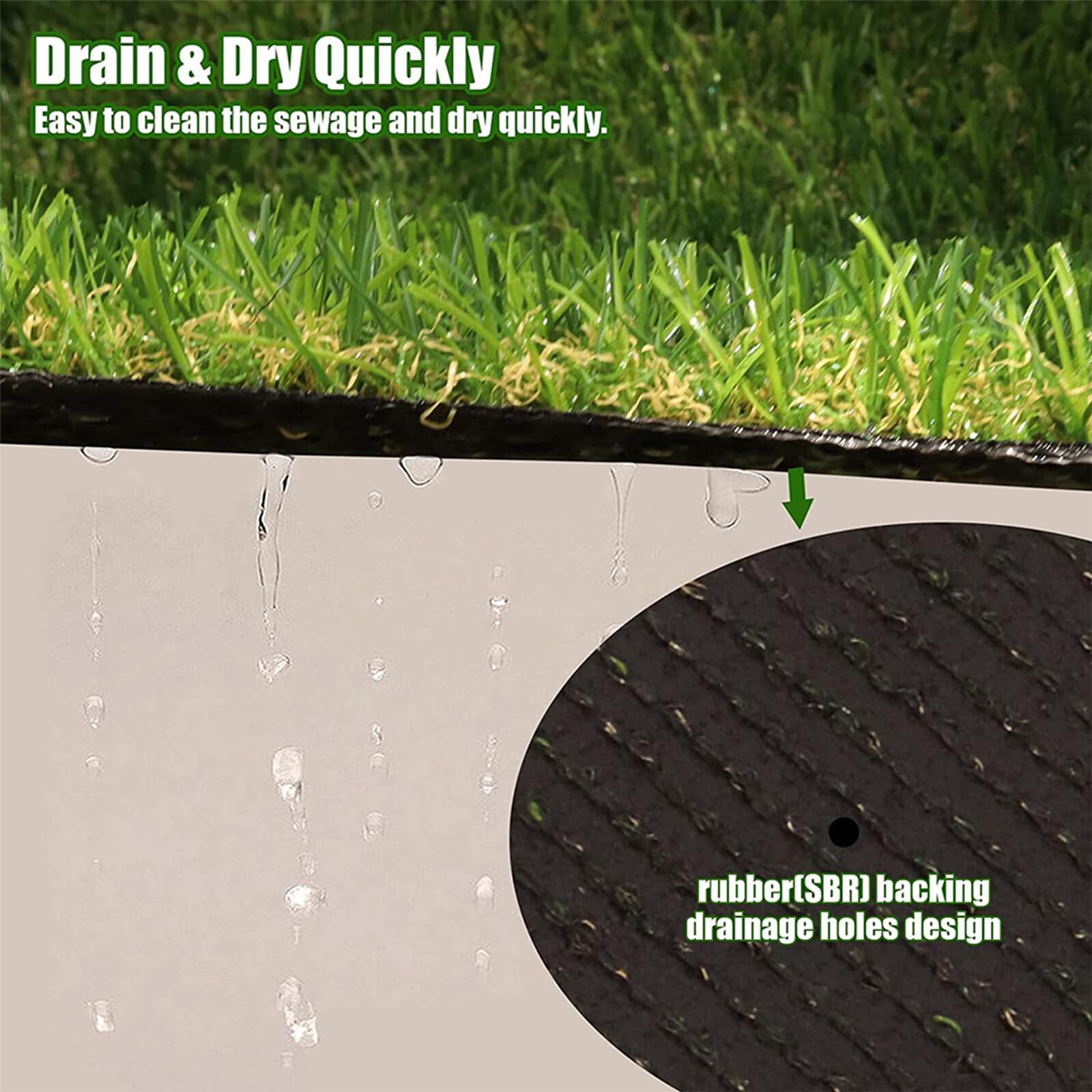 GLIWEN rubber backing with drainage holes showing quick water seepage benefit
