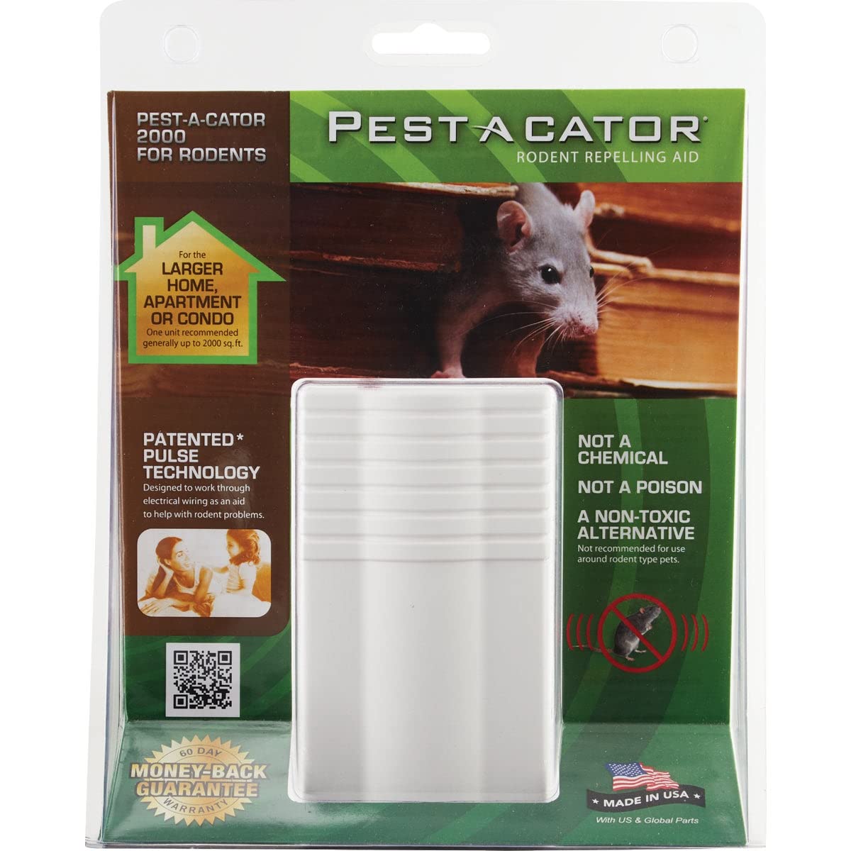 Global Instruments PEST A CATOR 2000 plugged into living room outlet demonstrating discreet, chemical-free rodent deterrent