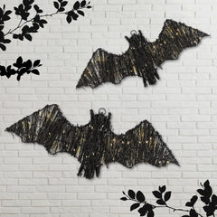Glooglitter front view of two rattan bats showing silhouette and LED glow