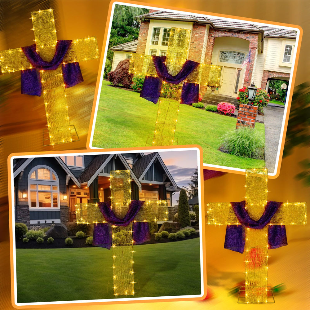 Glooglitter cross shown indoors on console enhancing seasonal décor