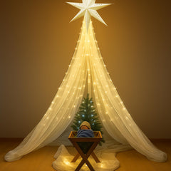 Glooglitter front display showing full nativity set and warm LEDs