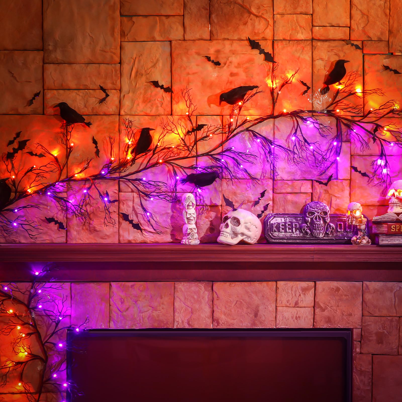 Glooglitter front view garland setup showing full 9-ft display and mood lighting