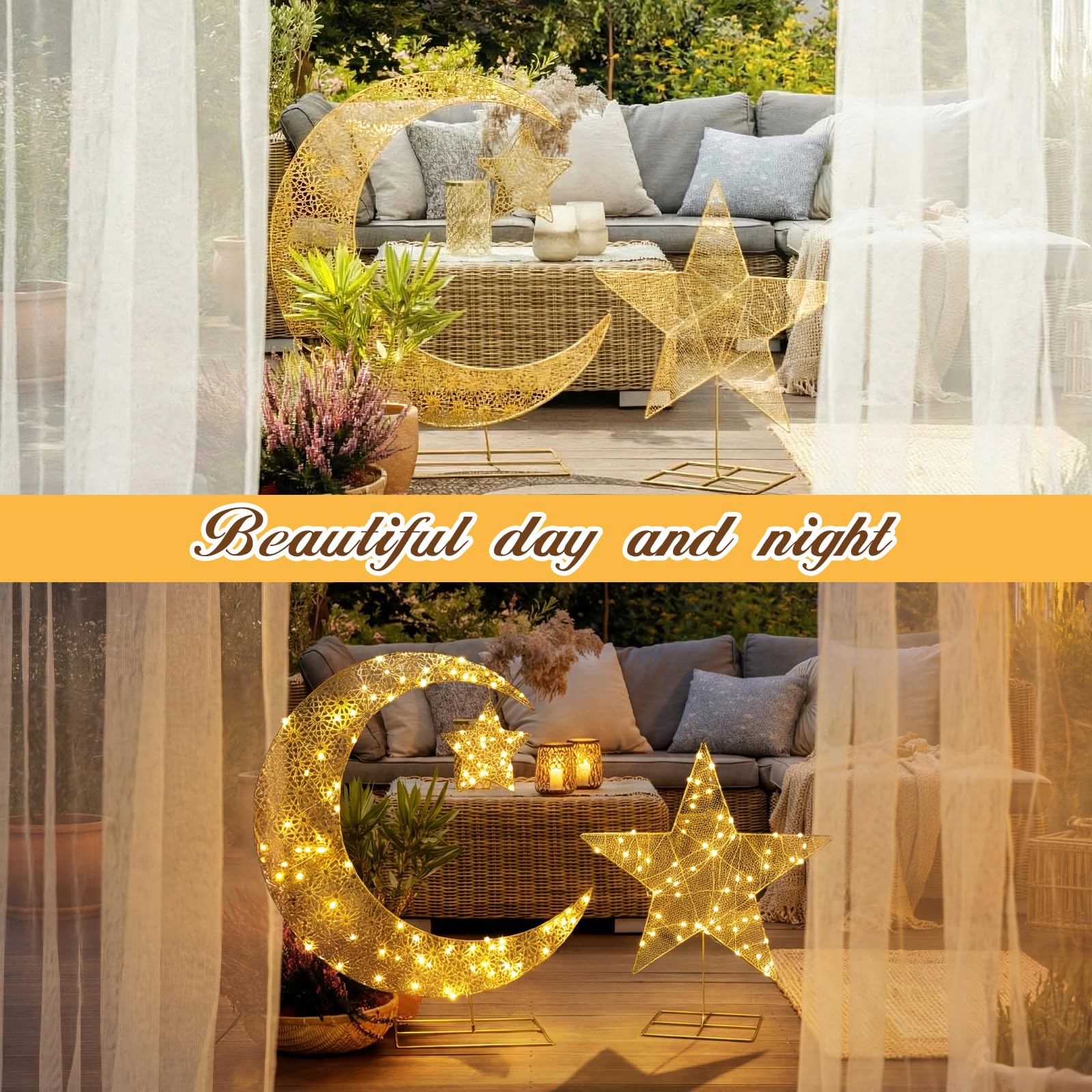 Glooglitter illuminated yard display creates welcoming evening atmosphere