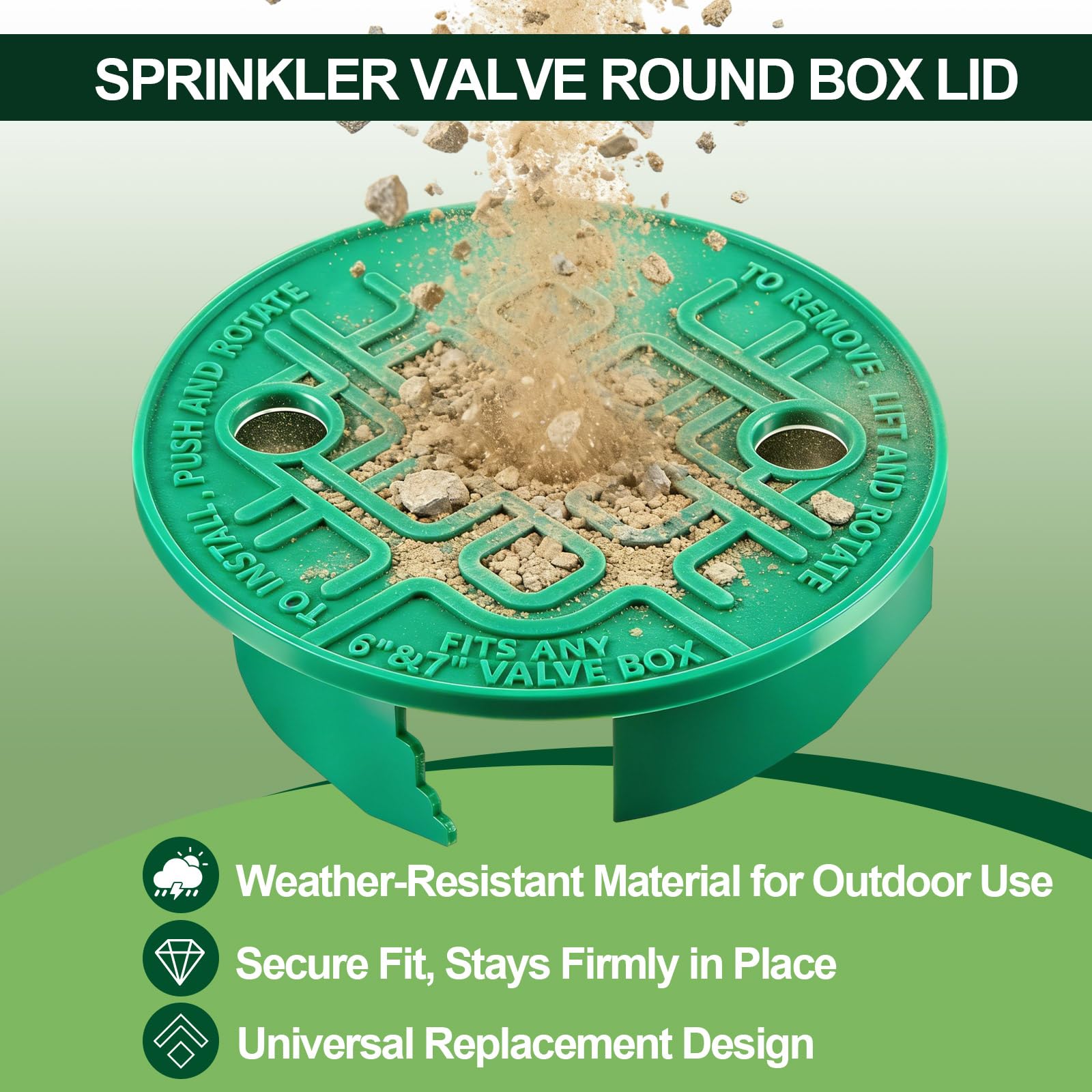 Glooglitter lid installed in ground valve box protecting sprinkler components