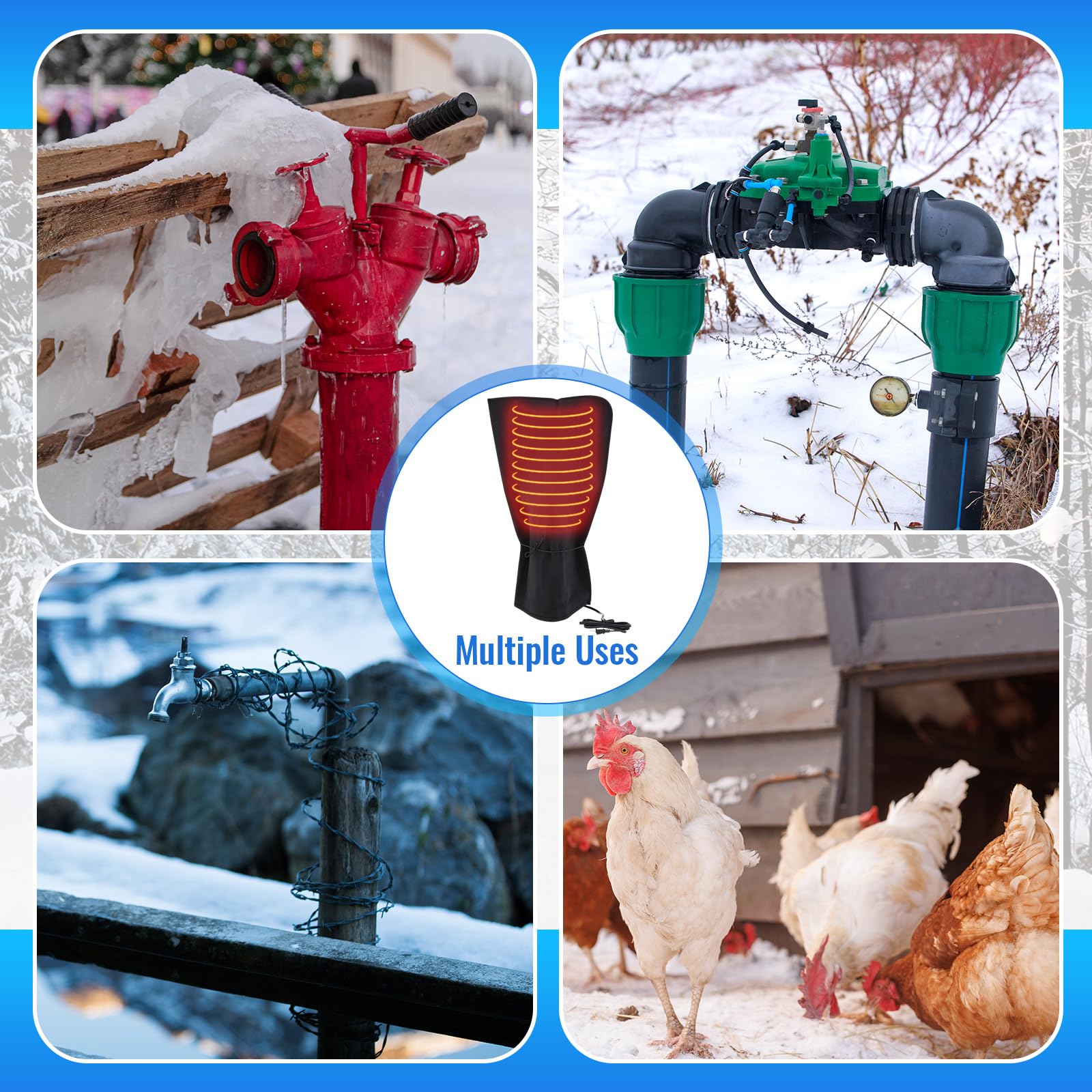 Glooglitter in a garden winter scene showing reliable outdoor pipe protection