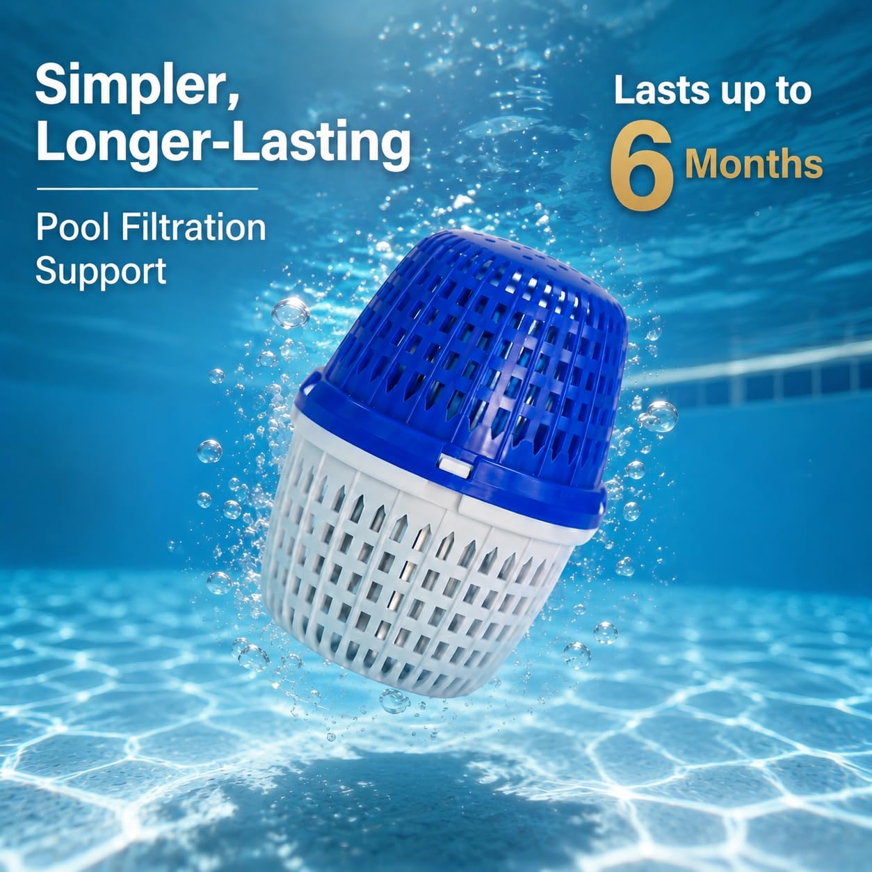 Glorence installed in pump filter basket demonstrating tool-free, drop-in convenience