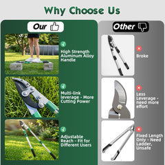 glorousamc loppers fully extended cutting a high branch showing extra reach and easier pruning