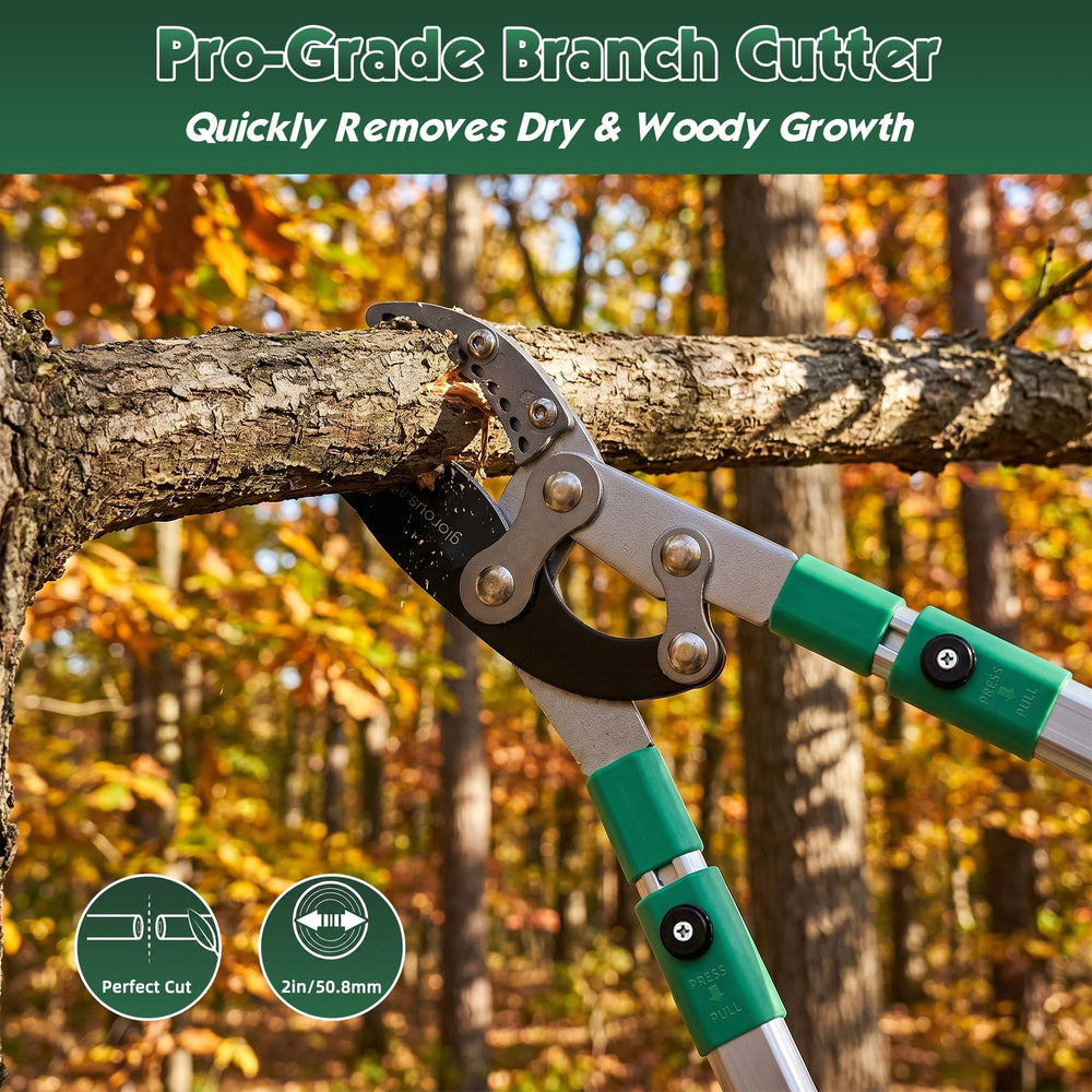 glorousamc loppers next to ruler showing 28-41 inch extendable range for scale and leverage benefit