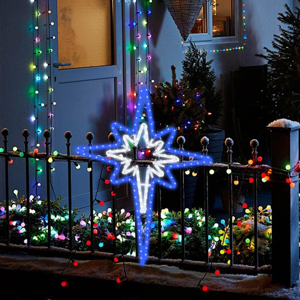 GLOWNOVA star illuminating street at night showing curb appeal and neighborhood visibility benefit