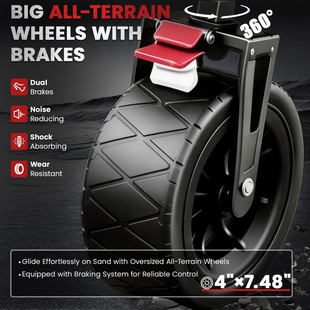 GloworPath close-up of 7.48 inch wheel tread and brake for improved traction