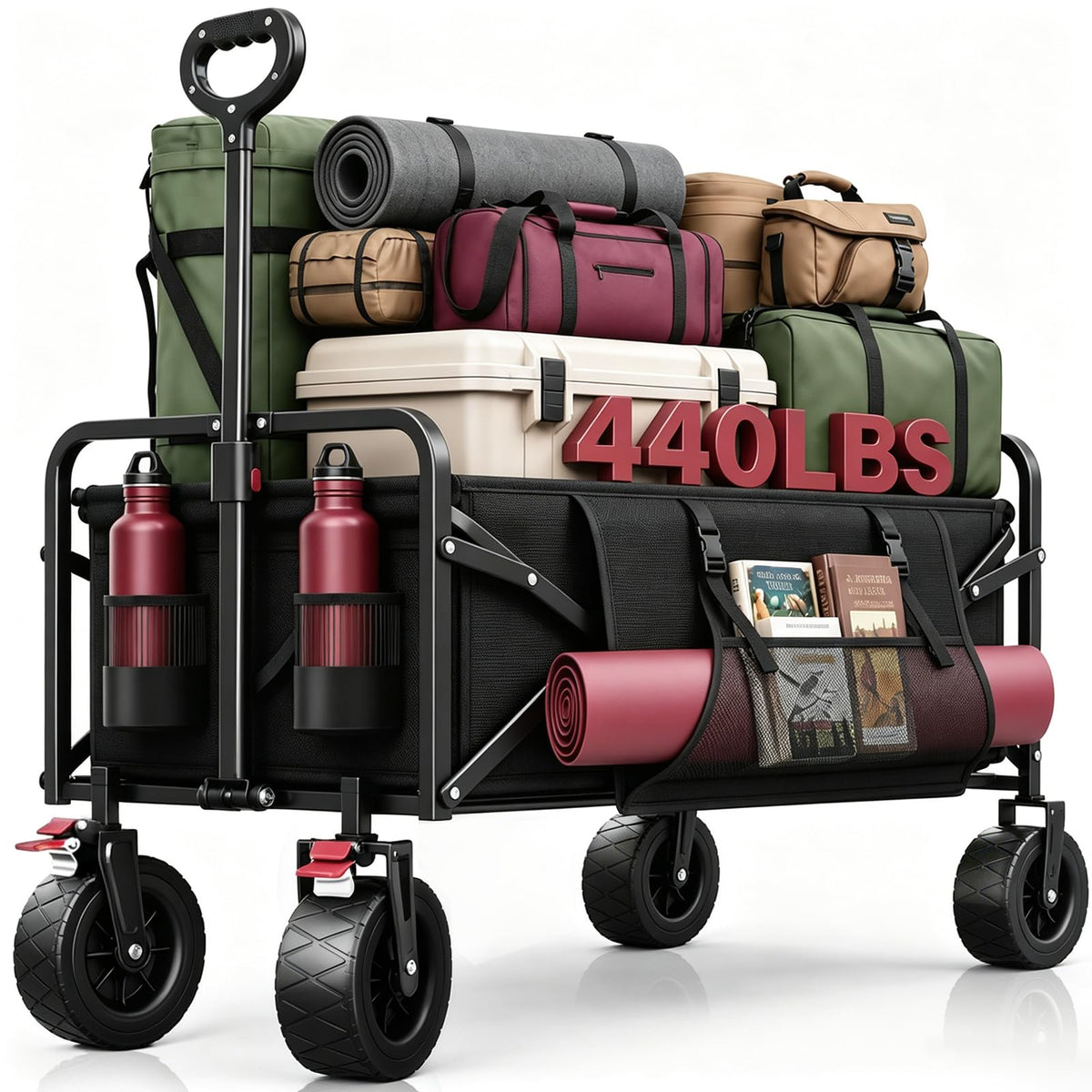 GloworPath front view of folded wagon showing compact storage benefit