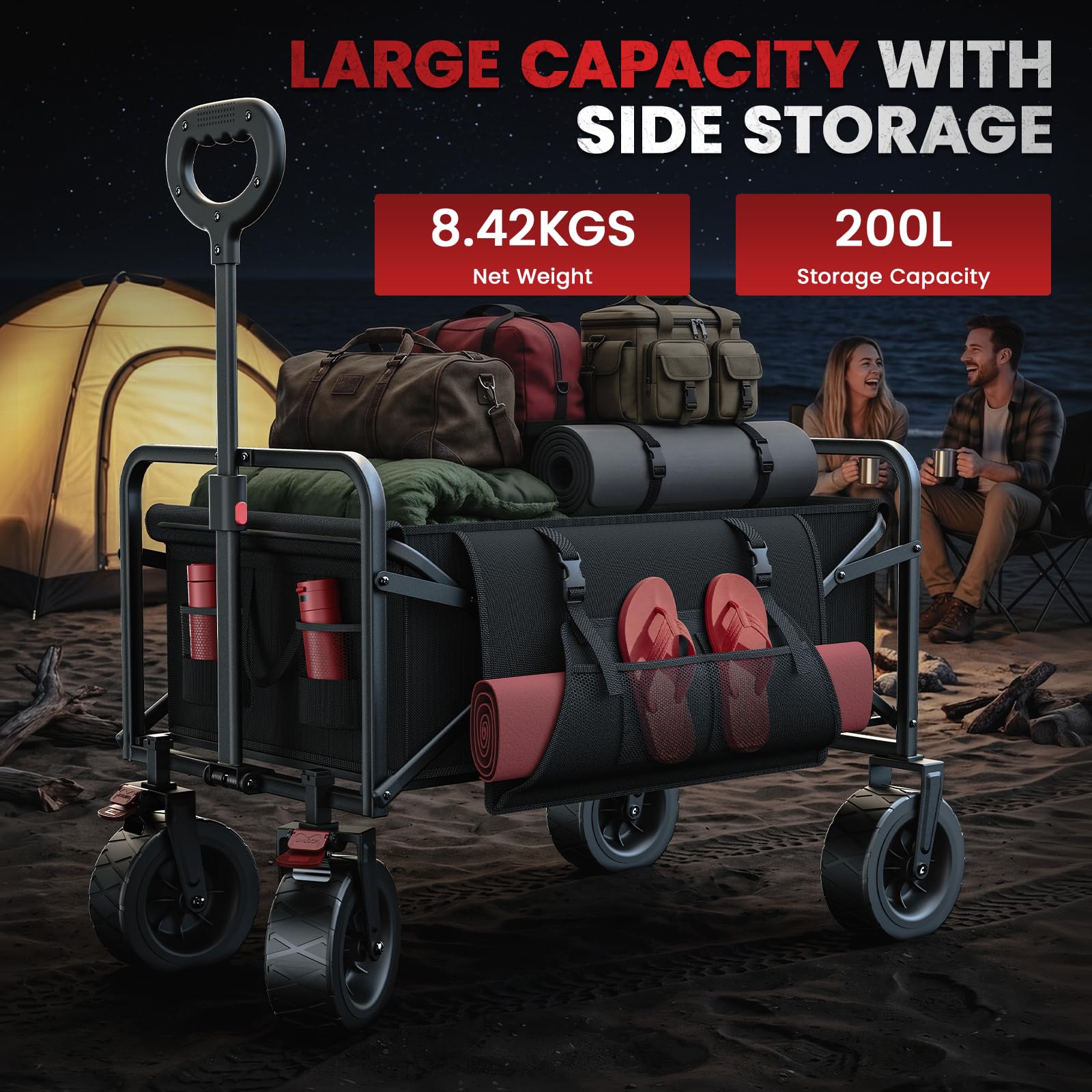 GloworPath fully unfolded wagon loaded with gear demonstrating large 200L capacity