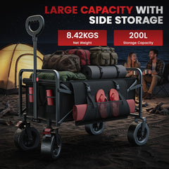 GloworPath fully unfolded wagon loaded with gear demonstrating large 200L capacity