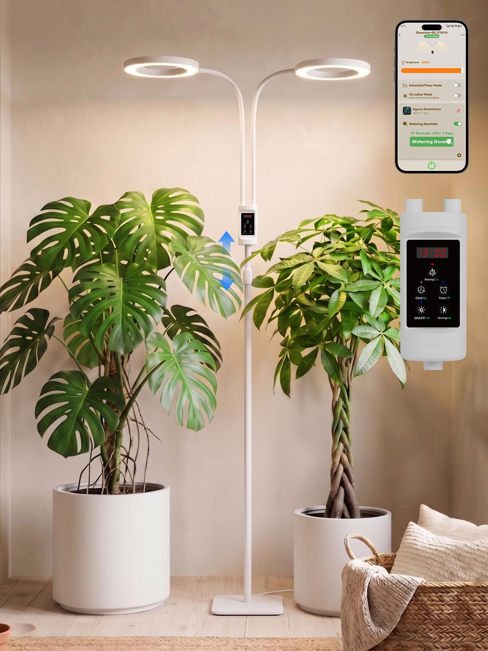 GLOWRIUM front view floor lamp showing sleek profile and clean design benefit tidy spaces
