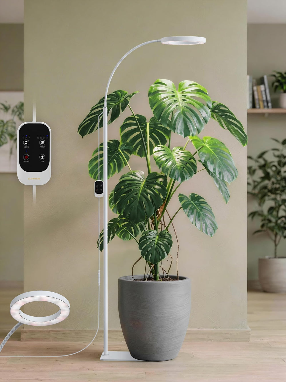 GLOWRIUM front view with stand showing stable tall grow light for large plants