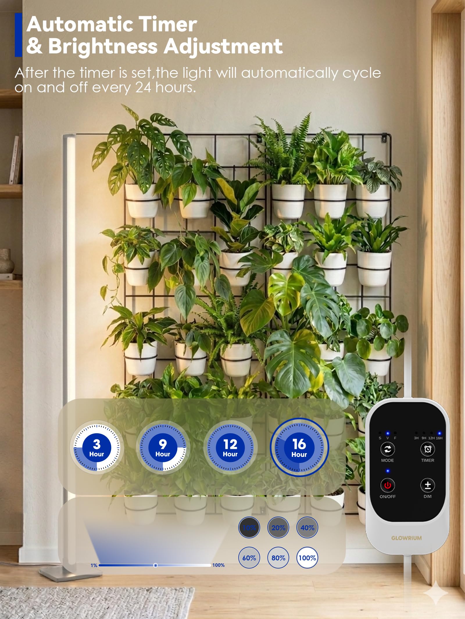 GLOWRIUM height adjustment extended to 60 inches demonstrating scalable coverage for tall plants benefit