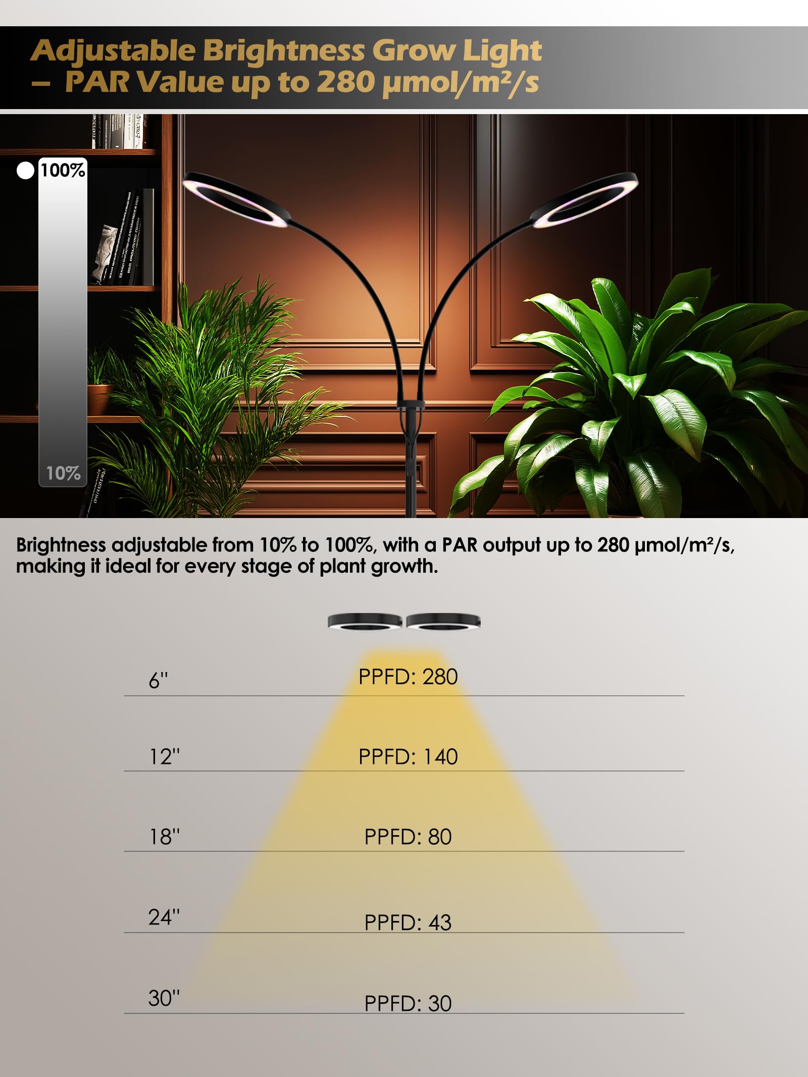 GLOWRIUM extended pole at full height demonstrating reach for tall plants