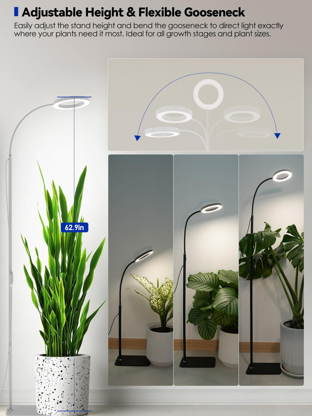 GLOWRIUM lamp head rotated 360 degrees for targeted light direction control