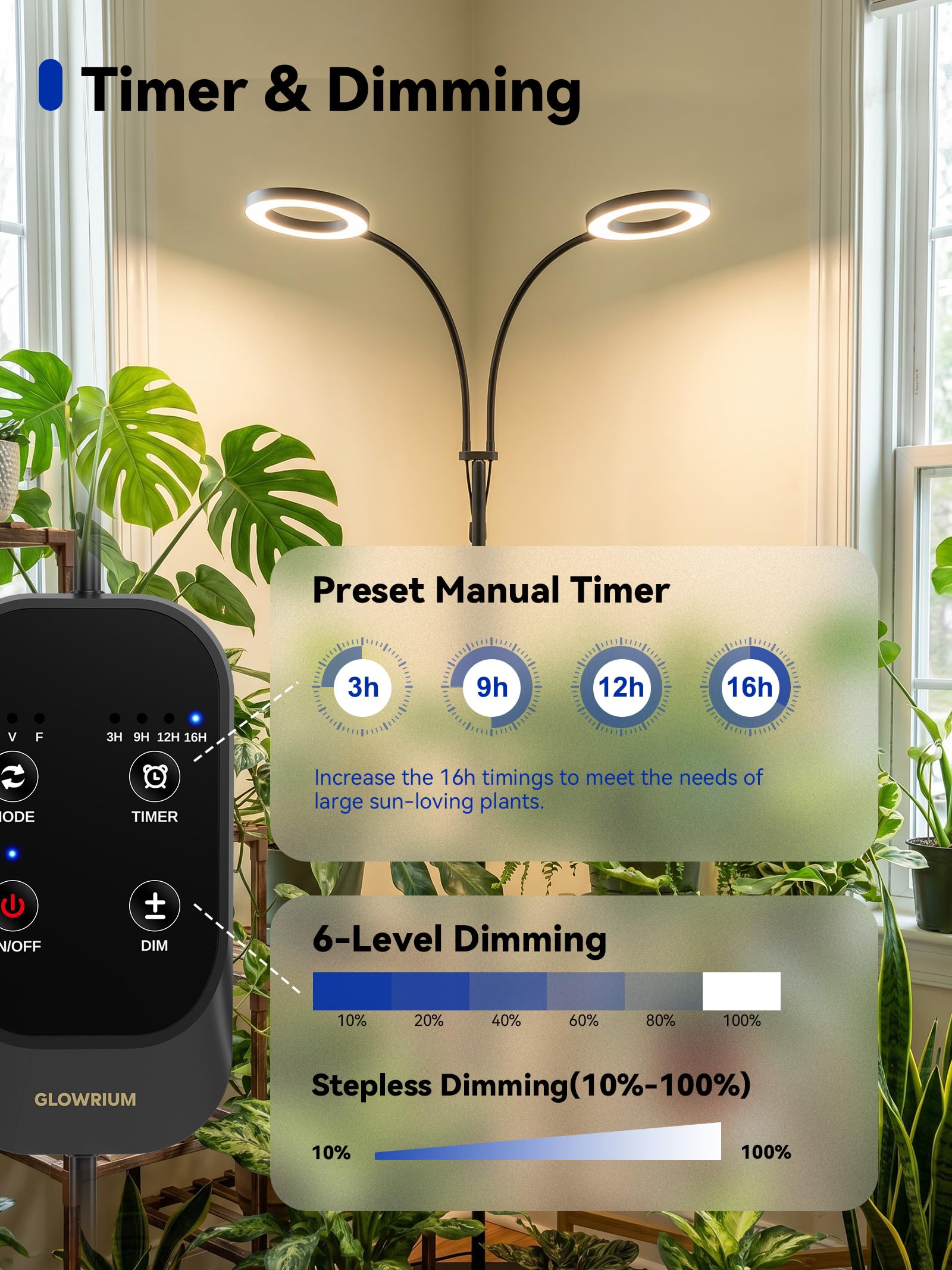 GLOWRIUM lamp in living room blending with decor and boosting plants