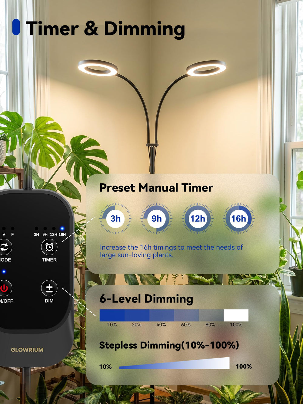 GLOWRIUM lamp in living room blending with decor and boosting plants