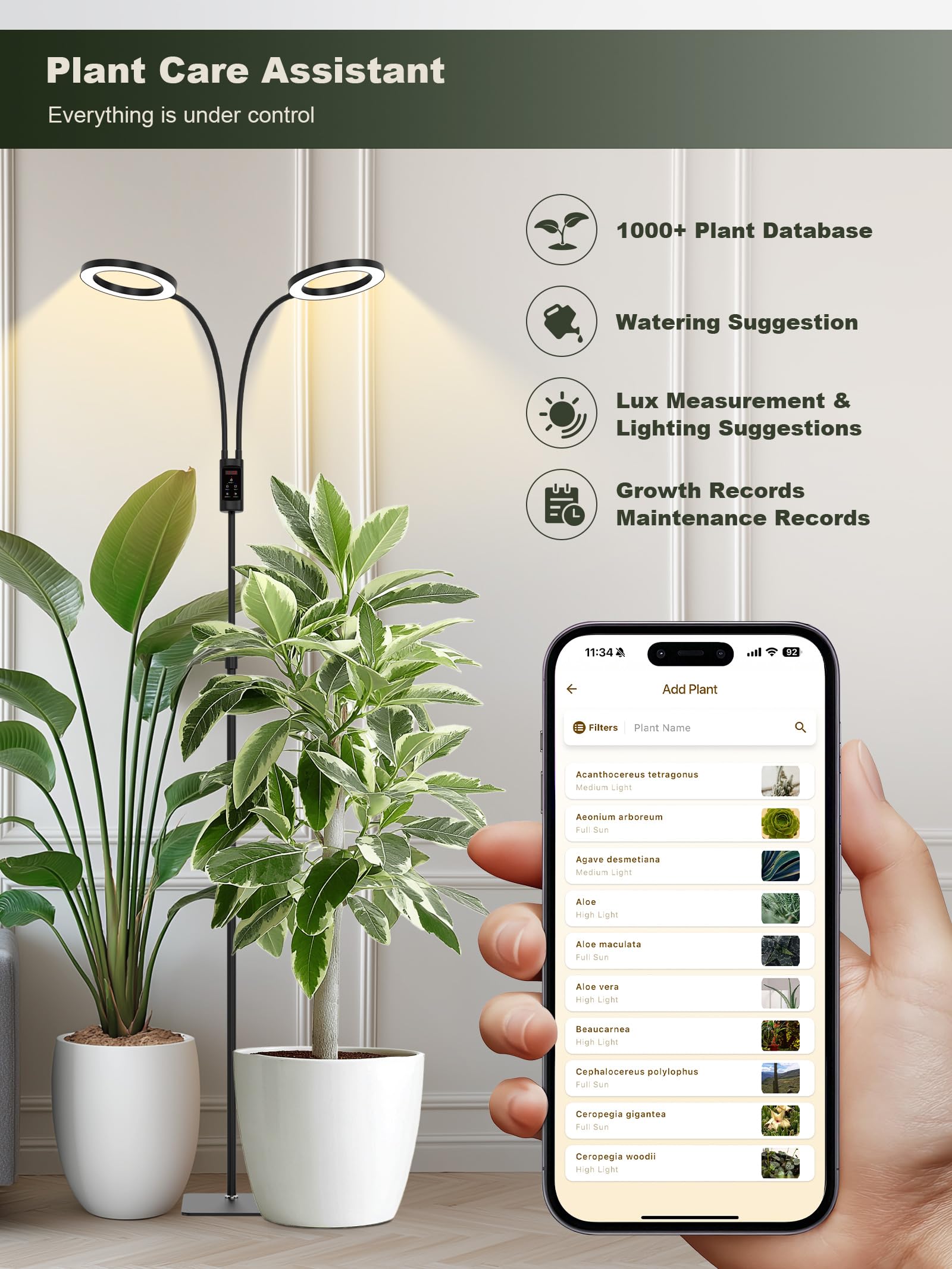 GLOWRIUM lifestyle shot in living room highlighting discreet design and plant health