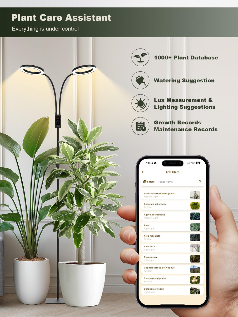 GLOWRIUM lifestyle shot in living room highlighting discreet design and plant health