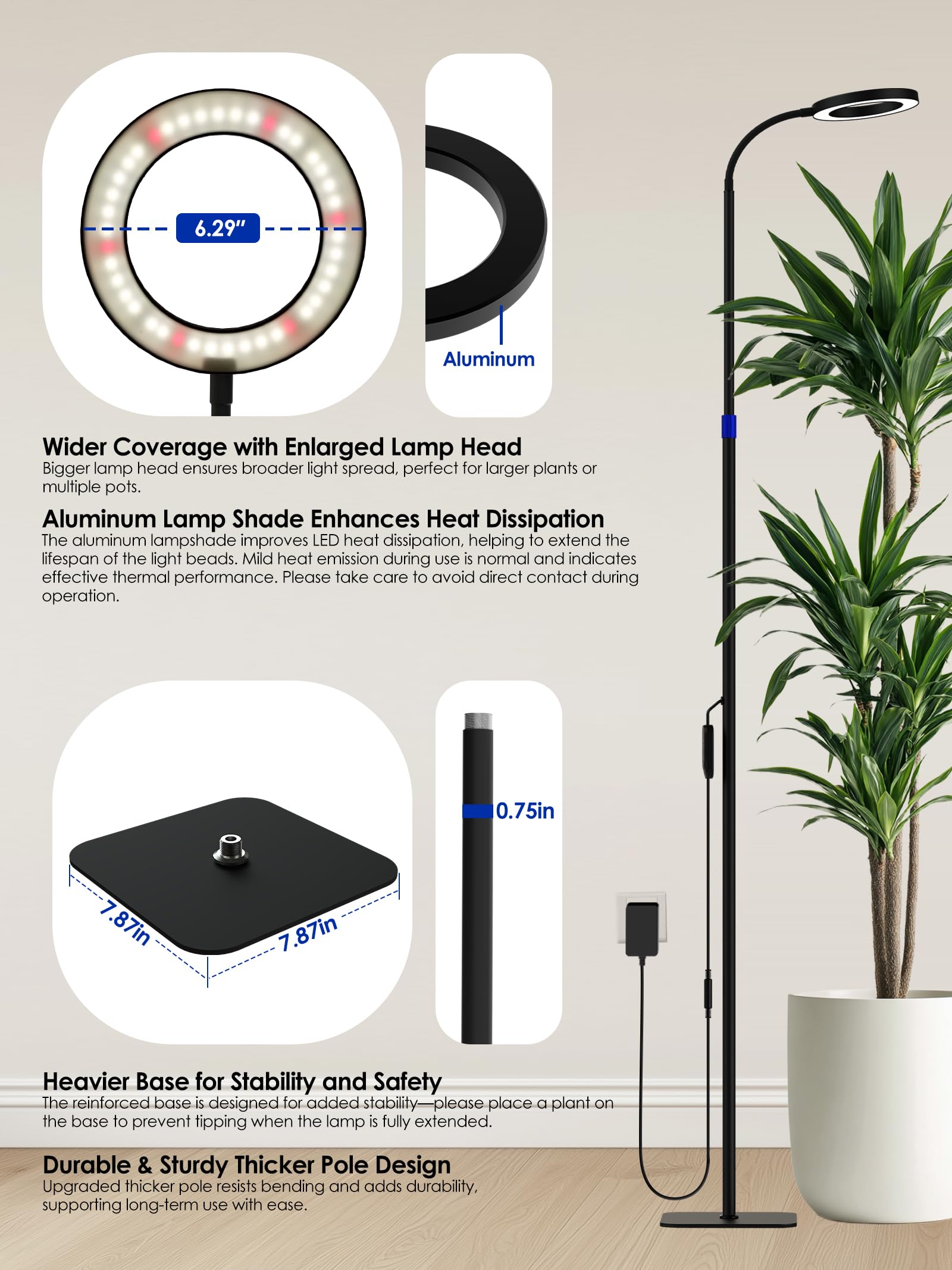 GLOWRIUM lifestyle scene with lamp brightening living-room plants and decor