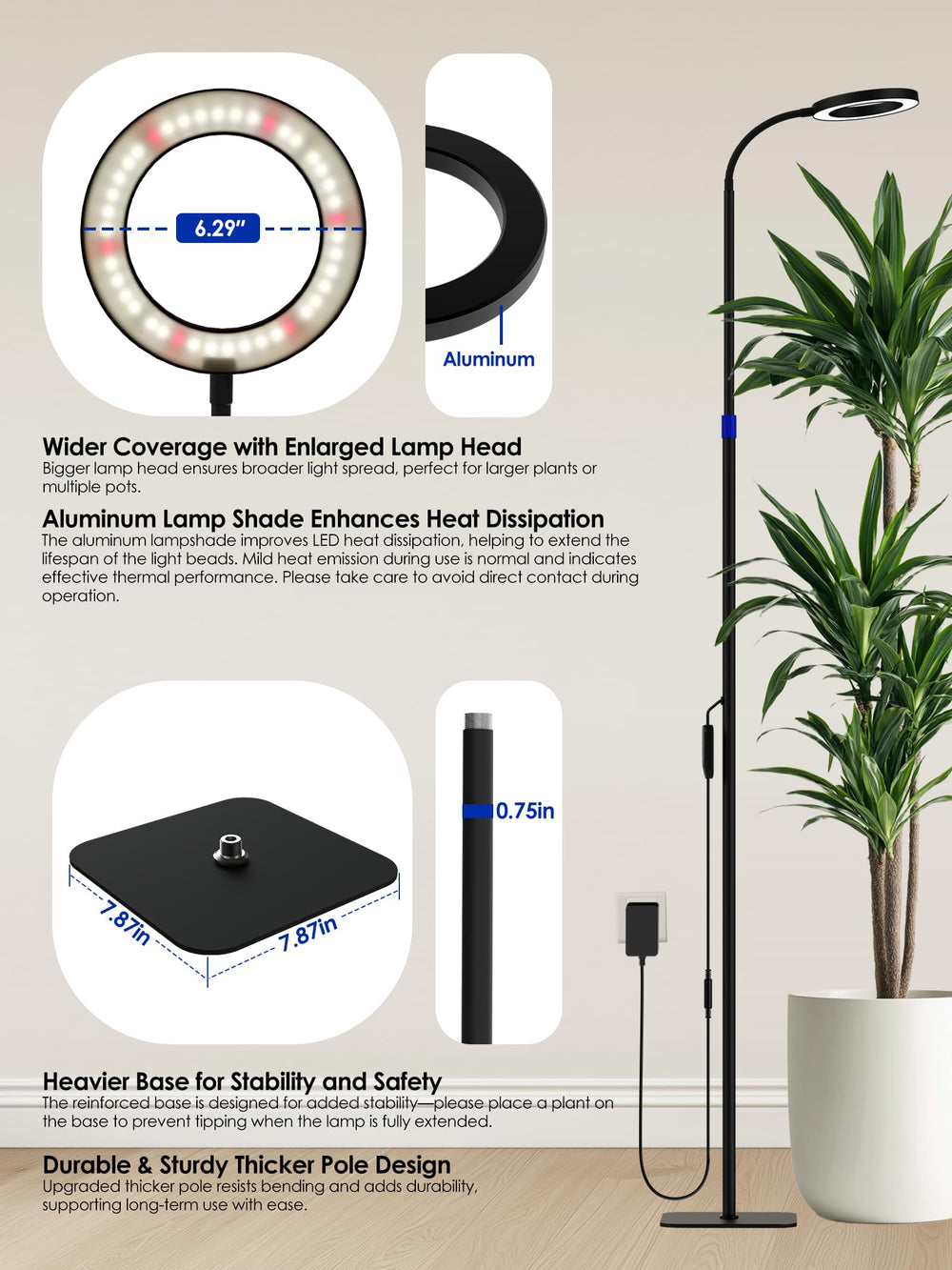 GLOWRIUM lifestyle scene with lamp brightening living-room plants and decor