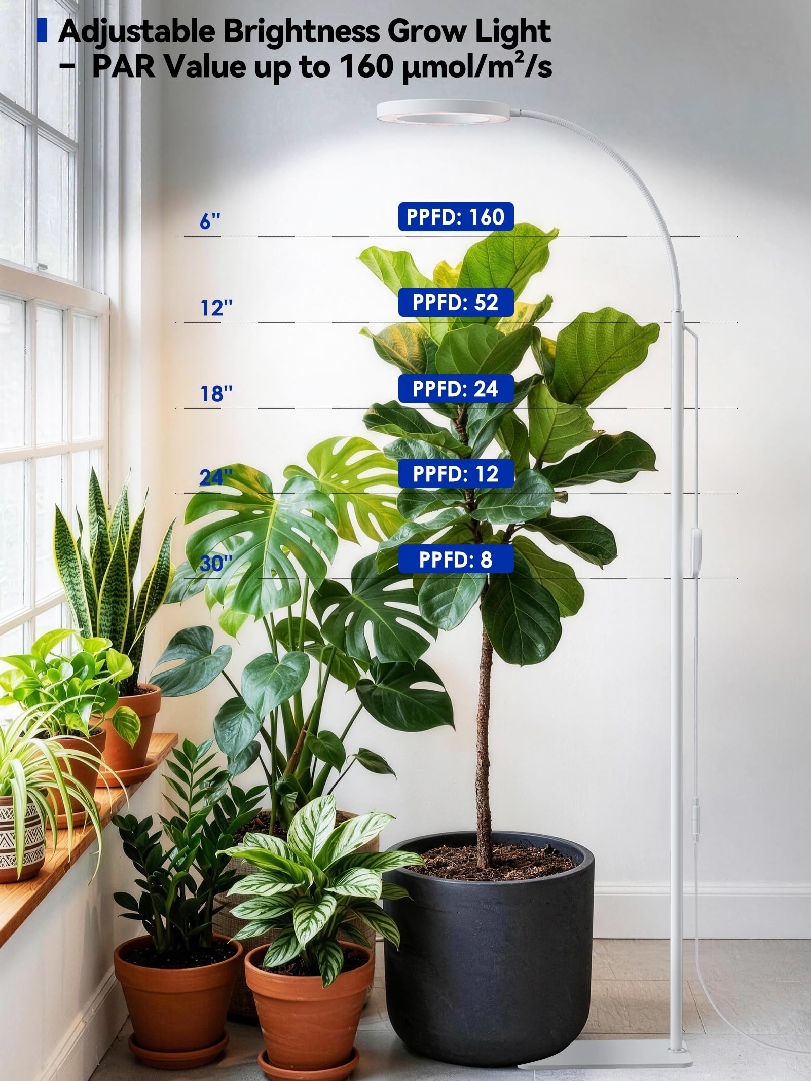 GLOWRIUM long 13-foot power cord reaching distant outlet for flexible placement