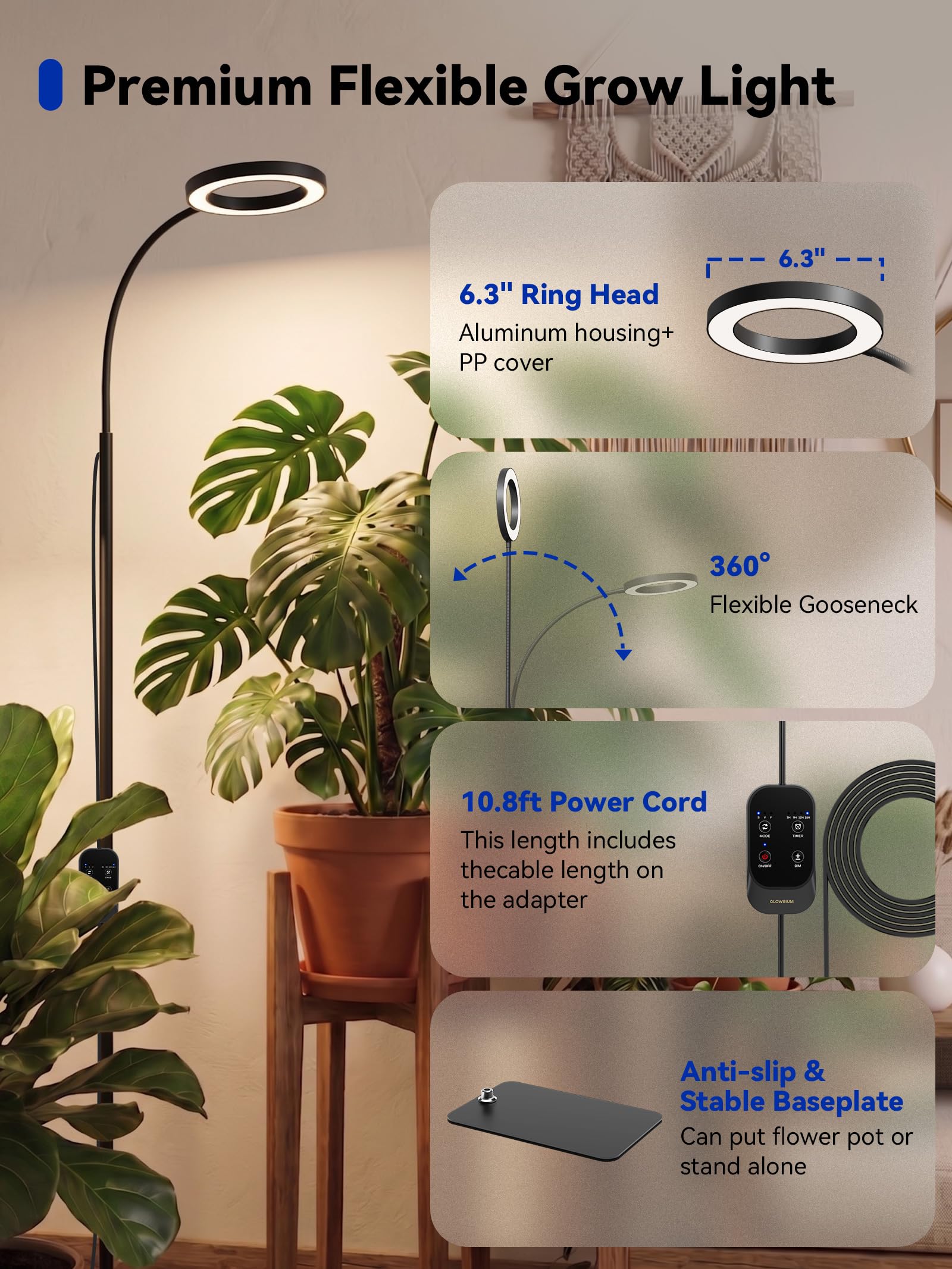 GLOWRIUM lighting multiple plants evenly showing uniform growth benefit