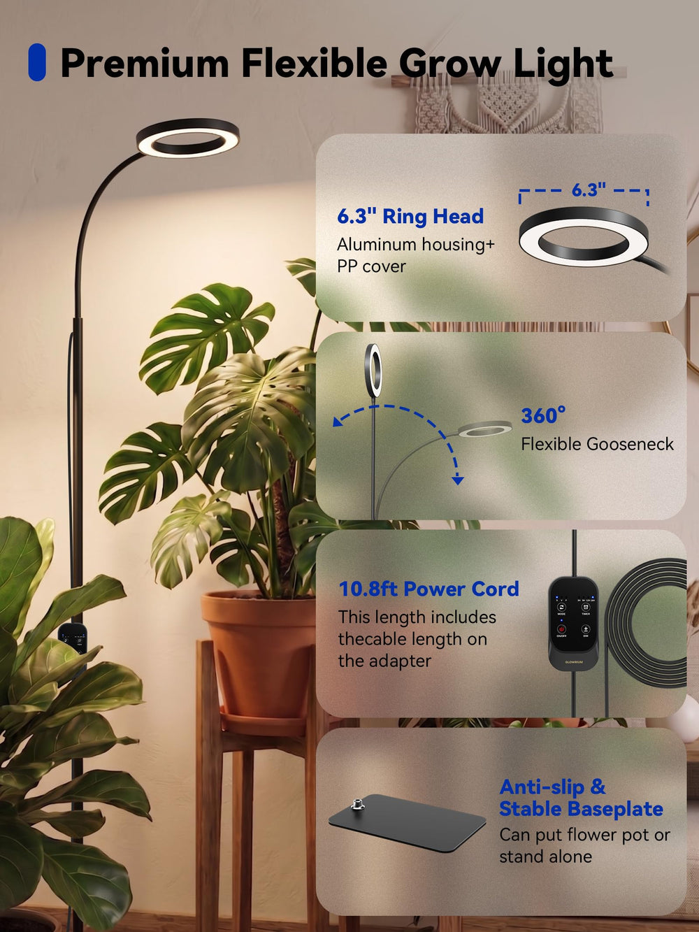 GLOWRIUM lighting multiple plants evenly showing uniform growth benefit