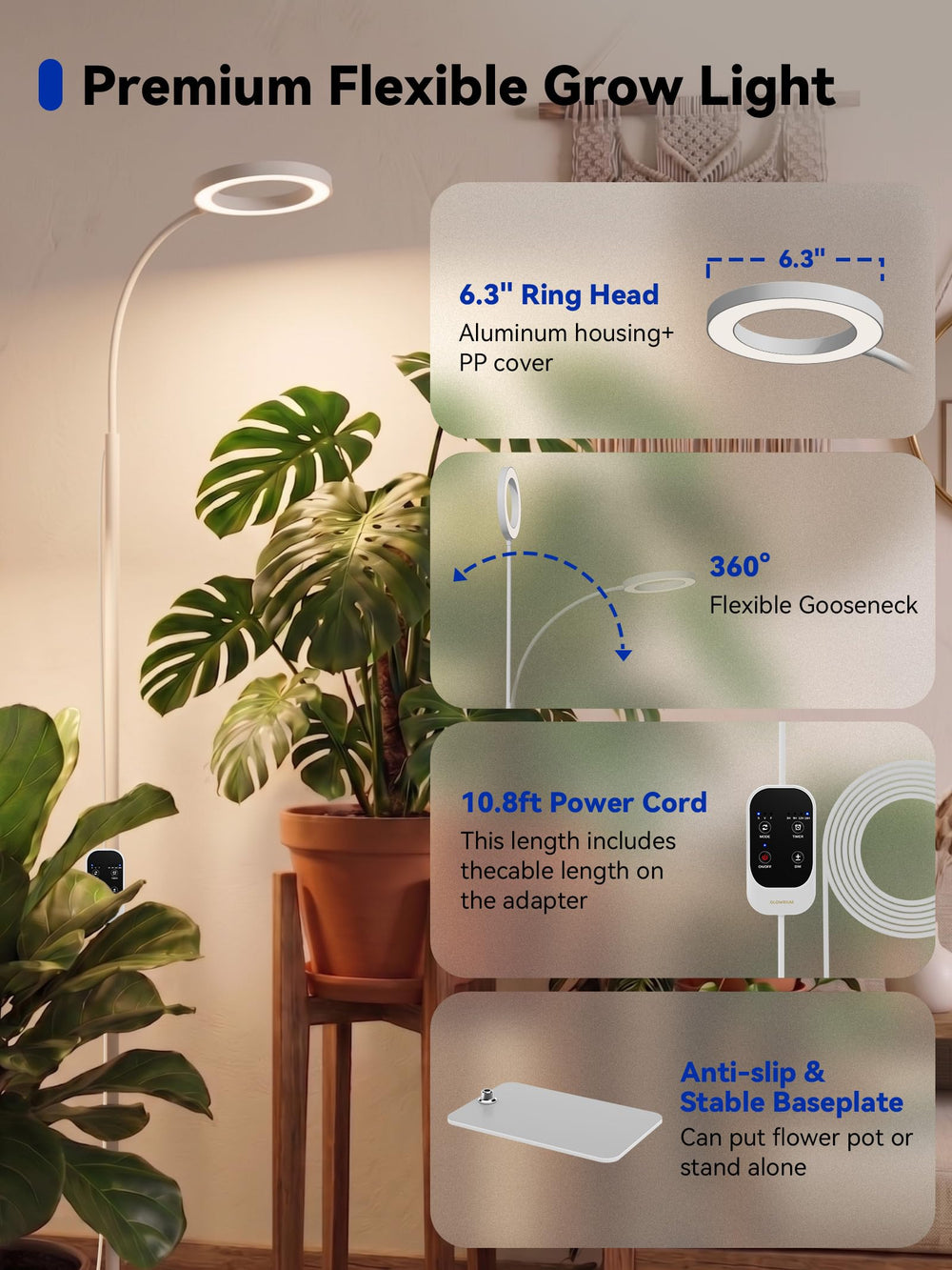 GLOWRIUM over plants in living room showing natural-looking growth lighting