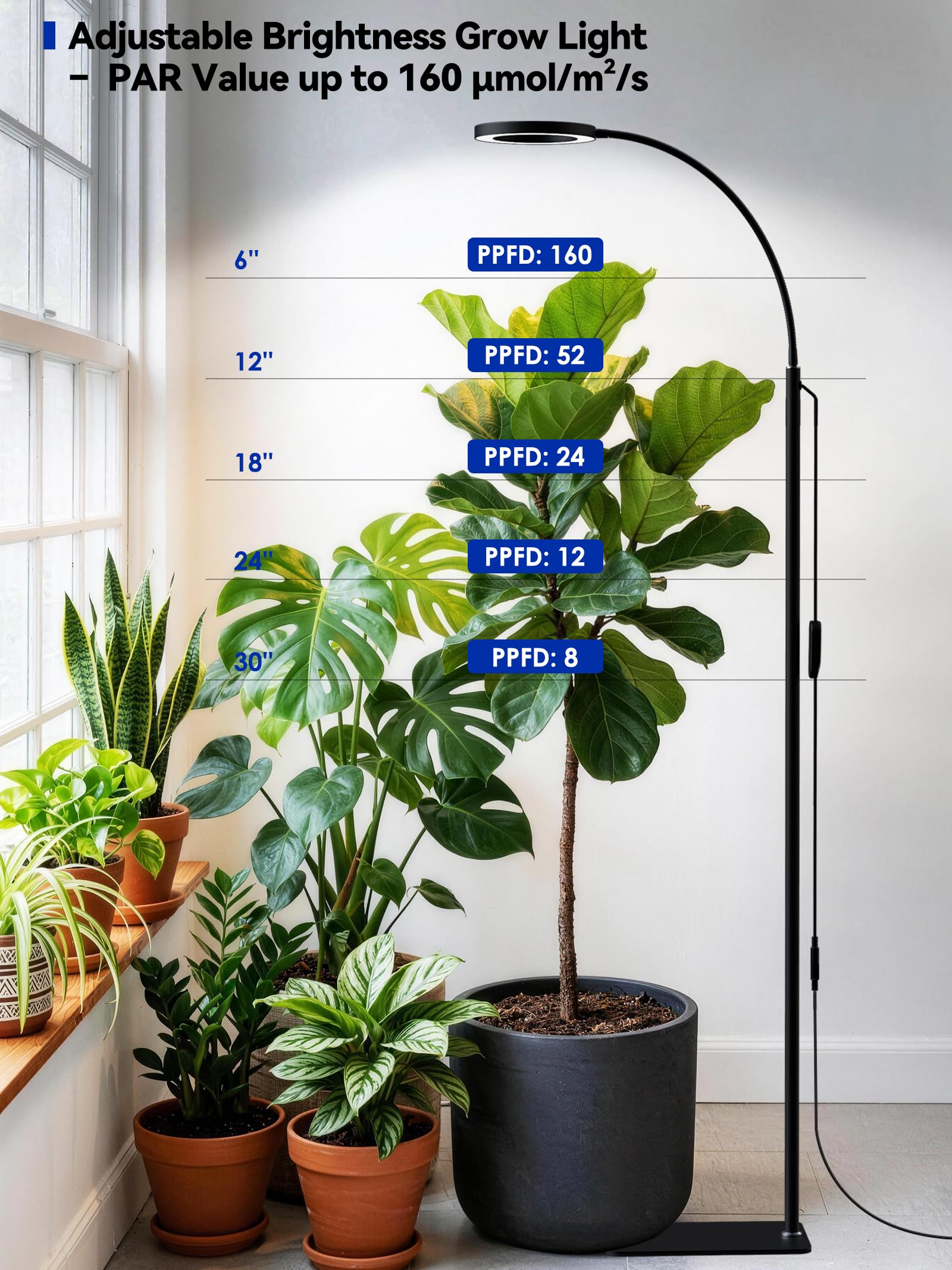GLOWRIUM long 13-foot power cord reaching distant outlets for convenience