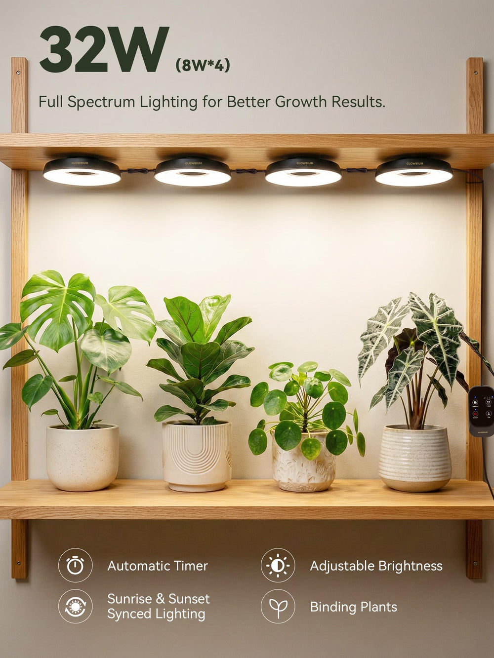 GLOWRIUM puck G7 mounted on a shelf illuminating seedlings for healthy growth benefit