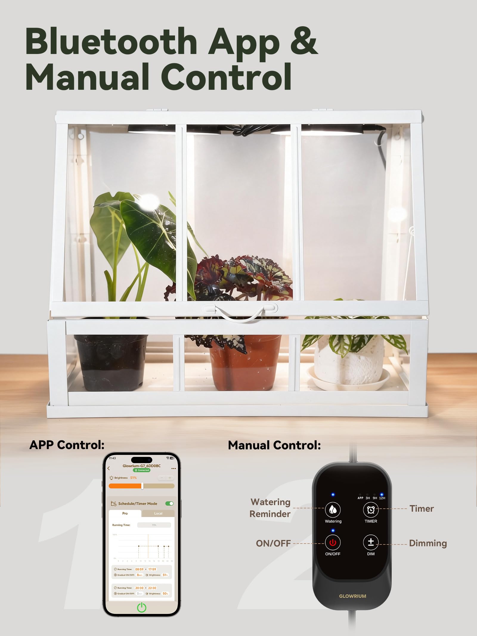 GLOWRIUM puck G7 paired with smartphone app demonstrating easy remote control benefit