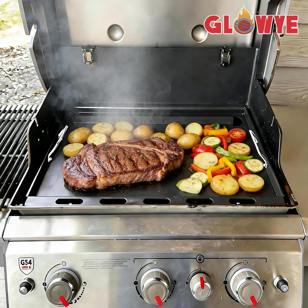 GLOWYE cooking pancakes and bacon highlighting versatile flat-top use