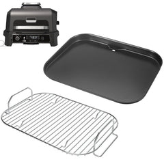 GLOWYE front view of griddle and rack showing full cooking surface and fit